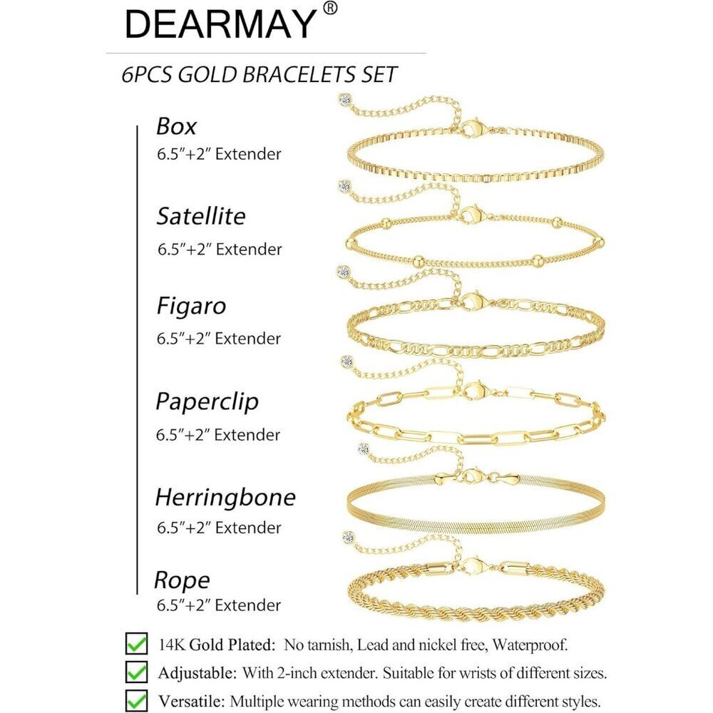 Gold Bracelets for Women's Waterproof, 14K Gold Plated Jewelry Sets Trendy - Picture 5 of 9
